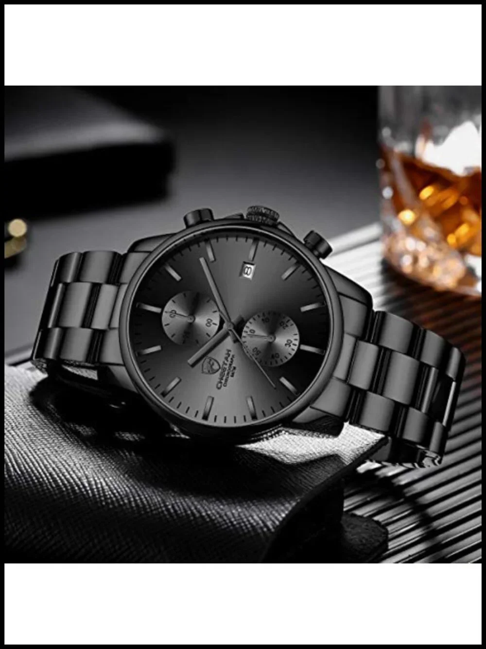 Mens Stainless Steel Chronograph Quartz Watch Waterproof Business Auto Date